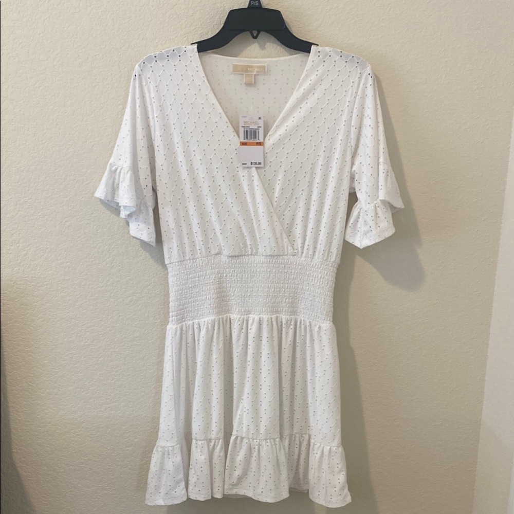 New Michael Kors Womens Petites Smocked Eyelet Fit & Flare Dress Size PS